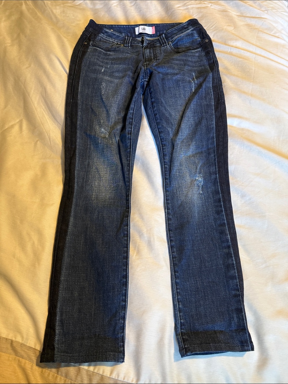 CAbi Indigo Straight Leg Jeans with Black Side Stripes